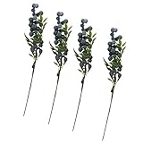 P Prettyia 4本　人工ブルーベリー　ブルーベリーフルーツ　ウェディング　ホーム　インテリア　高品質　