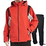 アオキ（aoki outdoor）レインウェア レインスーツ 上下セット ゴルフウェア ウィンドブレーカー マウンテンパーカー 防水 メンズ カッパ 透湿 防水 防風 軽量 (レッド, L)