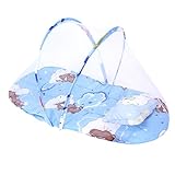 【ノーブランド品】 幼児　赤ちゃん　蚊　昆虫　ベビー蚊帳　クレードル　ベッド　ネット　ネッティング　キャノピー　マットレス　全2色 - 青