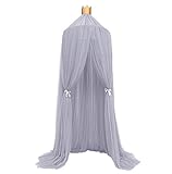 お姫様気分　王冠付き　北欧超キュート紗製モスキートネット　スリーピングカーテン　蚊帳　遊ぶテント　吊るし具付 (グレー)