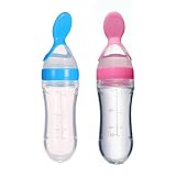 Classicbuy　ベビースプーン　哺乳瓶スプーン　スプーン　離乳食　計量スプーン　育児スプーン　シリコンスプー　 BPAフリ　シリコン　携帯　90ml　ピンク　ブルー可選