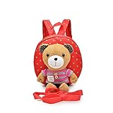 REMIKKO くまちゃんベビーリュック　子供用・キッズ用バッグ　一生餅　ぬいぐるみ　迷子リュック (レッド×ボーダー)