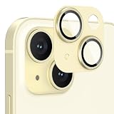 Podick レンズカバー iPhone 15 /15 Plus用 カメラフィルム アルミ合金製 9H強化ガラス 傷防止 レンズ保護 耐衝撃 アイフォン15 /15 プラス 用 カメラ保護 高透過率 黒縁取り 露出オーバー防止 カメラレンズプロテクター イエロー