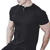 [Manatsulife] Tシャツ メンズ 半袖 トレーナー ニット ヘンリーネック ボタン 細身 カットソー インナー レイヤード 無地 カジュアル 通気 夏 DX236 (JP, アルファベット, M, ブラック)