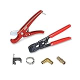 PEXFLOW pxkt1234 Pexスターターキット – CRIMPER &カッターツール、鉛フリー真鍮Barbed 1 / 2インチ+ 3 / 4-inエルボ&カップリング継手ステンレススチール