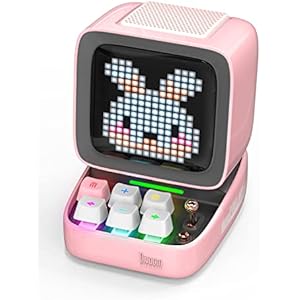 Divoom Ditoo-Pro ポータブルBluetoothスピーカー3.55インチLEDスクリーンピクセルディスプレイ、DSPワイヤレススピーカーAPPコントロール、オーディオHD、メカニカルキーボード、MicroSDカード対応、ピンク