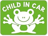 imoninn CHILD in car ステッカー　【マグネットタイプ】　No.22　カエルさん　（黄緑色）