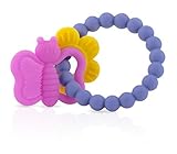 Nuby Chewy Charms 100% Soft Girls/Butterfly and Flower Silicone Teether, Purple/Pink/Yellow [並行輸入品]