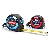 WORKPRO メジャー コンベックス ロックタイプ ストラップとベルトクリップ付き 耐衝撃性 オートロック機能付き メートル目盛 3m 16ｍｍ幅&5m 19ｍｍ幅 2本組