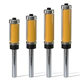 XDENGP 4ピース トップとボトムベアリングフラッシュトリムルータービットセット 1/4インチシャンク 1/2インチ切断直径 3/4インチ 1インチ 1-1/4インチ 1-1/2インチ 切断長さ
