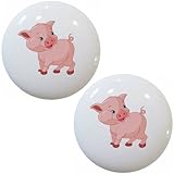 セットof 2 Baby Pigファーム動物セラミックキャビネット引き出しプルノブ