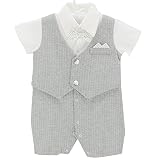 ベビー ロンパース 男の子 ボーイズ 赤ちゃん 半袖 ロンパース ストレッチ 蝶ネクタイ ベスト お出かけ フォーマル 結婚式 パーティー　ブルー　80