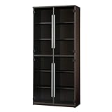 小島工芸 日本製 組立不要 健康仕様のFフォースター 耐荷重に優れた中がしっかりつまった丈夫な棚板 高さ180.3cm ガラス扉シェルフ C1B-80H ウェンジ [幅80.3cm 奥行40cm] 6150020