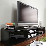 背面収納鏡面テレビ台≪幅150cm≫大型テレビ対応、配線スッキリ収納、隠しキャスター付き (ブラック)