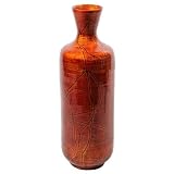 Essential D?cor Entrada Collection Lacquer Bamboo Vase, 21.25 by 7.08-Inch, Reddish Orange [並行輸入品]