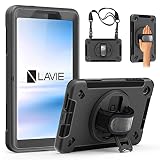 Doo LAVIE Tab T8 T0855/GAS ケース 8.0インチ LAVIE Tab T8 TAB08/H04 ケース LAVIE Tab T8 2023用 頑丈な耐衝撃性カバー 360度回転スタンド 調节ショルダーハンド/ショルダーストラップ付き PC+TPU 三層構造 耐久性 全面保護 LAVIE Tab T8 T0855GAS/TAB08H04用スマートカバー（ブラック）