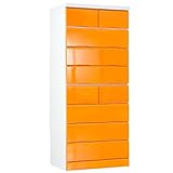 タンスのゲン 国産 鏡面タンス 完成品 幅60cm 8段 マカロン マンゴーオレンジ 02010118 OR