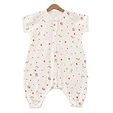 Petit Bella 短袖 4重ガーゼ スリーパー 寝袋 パジャマ ベビー 子供 赤ちゃん 夏用 コットン 綿 薄手 ジッパー開閉式 出産祝い ギフト プレゼント (M, 花柄)