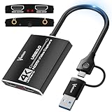 Veeloon オーディオビデオキャプチャカード 4Kループアウト 1080P 60FPS/2K 30FPS 4K HDMI - Type-C ビデオゲームキャプチャカード USB 3.0アダプター付き ストリーミング/放送/PS5/Switch/カメラ/PC/OBS対応