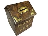 Christmas Gift Handcrafted Wooden Money Box Safe Piggy Bank for Girls and Boys 12.5 X 10 X 15 cm, wi