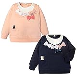(オレンジ/80cm)ベビー服 女の子 トレーナー 長袖 裏起毛 重ね着風 リボン装飾 ポケット付 うさぎ刺繍 ワッペン装飾 女児 ベビー