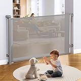 UNNIK ベビーゲート ロール式 【ネジ付け可＆貼り付け可】 幅140CM ペットゲート ベビーゲート 階段上 巻き取り式 階段ゲート 格納式 安全ロック機能 赤ちゃん/ペット/猫/犬に適応 日本語取扱説明書付き (グレー, 最大幅140cmｘ高86cm)