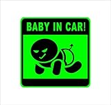 ノーブランド 緑 BABY IN CAR 不敵な笑み赤ん坊 シール ステッカー デカール