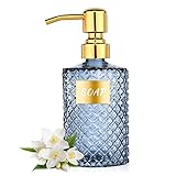 MOCLIF ダイヤモンドガラスディスペンサー ゴールド304ステンレススチールバスルームディスペンサー キッチン/ハンドソープ/シャワーディッシュソープ/ローション/その他の液体用 ブルー 12オンス