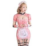 [Malymoon] メイド レザー メイド服 コスプレ衣装 ハロウィン コスプレ コスチューム 衣装 仮装 マリームーン 8点セット【9748】 (ピンク)