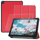 【全面保護グループ】対応 Amazon Fire HD 8 2020/ Fire HD 8 Plus 用のケース FOR Fire HD 8 Plus 用の保護カバー衝撃吸収 + FOR Amazon Fire HD 8 2020/ Fire HD 8 Plus 用の強化ガラスフィルム 表面硬度9H 飛散防止処理 タブレット 専用 液晶保護フィルム 全面保護 (レッド)