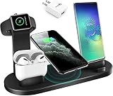 ワイヤレス充電スタンド 4IN1 Apple スタンド 置くだけ充電 iPhone/Apple Watch/Airpods 充電器 5W/7.5W/10W出力 家族用
