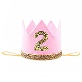 バースデークラウン 可愛いプリンセス　誕生日のミニ王冠 ハーフバースデー 2 シール付け　撮影　記念写真　お宮参り 結婚式 プレゼント 100日祝い　ゴムバンド　ピンク