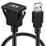 BATIGE スクエアシングルポート USB 3.0 カーマウントフラッシュケーブル USB 3.0パネル フラッシュマウント延長ケーブル 防水 車 トラック ボート オートバイ ダッシュボード用 3フィート