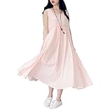 Chloeosノースリーブワンピース　ゆったりワンピ　ロング丈　全６色　綿麻　さくらピンク
