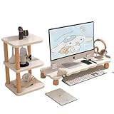 NYHGOXM【可愛い雲形デザイン白木製】デュアルモニタースタンド 卓上PC台 ノートパソコン/iMac/タブレット対応 (60cmホワイト) 最大25kg耐荷重 矩形シンプルデザイン デスク収納スペース拡大 快適ワークスペース作成 (70cm,ホワイト)