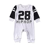 Ochine キッズ　新生児　幼児　長袖　ロンパース　男女兼用　綿　数字プリント　野球スタイル　子供服　カバーオール　ブラック　出産祝い　80　90 95 0-24月設定