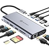 UtechSmart USB Cハブ 3 HDMI ドッキングステーション トリプルディスプレイ 12イン1 USB C ノートパソコンアダプター 4K HDMI PD3.0 SD TFカードリーダー ギガビットイーサネット MacBook Pro/Air/M1/M2 & Windows用