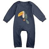 くちばしの大きな鳥 ベビー長袖 ロンパース 女の子 男の子 綿100%Navy