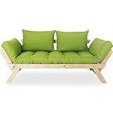 ソファ ソファーベッド 2人掛け 北欧デザイン リクライニング 天然木フレーム ライトナチュラル×グリーン