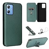 Motorola Moto G64 5G / G64Y 5G ケース 手帳型 薄型 炭素繊維カバー TPU 保護バンパー SIMフリー softbank au 全対応 モトG64 専用カバー 財布型 マグネット式 カード収納 落下防止 ホルダ 横開き モトローラ G64y フリップケース 液晶保護フィルム付き (グリーン, Moto G64 5G)