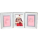 【Angelicate】ベビーの写真と一緒に 手形 足形 を飾る木製折りたたみ フォトフレーム！！ 贈り物 出産祝いにも 白 フレーム 粘土 (ベビーピンク)