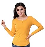 Plus Nao(プラスナオ) Tシャツ カットソー カップ付き ブラトップ プルオーバー 長袖 ラウンドネック ヘンリーネック シンプル 無地 レディ L マスタード
