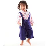 袴 ロンパース 女の子 カバーオール ベビー キッズ サスペンダー パープル80サイズ