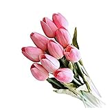 造花 花束 チューリップ（10本セット） インテリア造花 上質なチューリップ シルク製 本物そっくり 母の日プレゼント 造花ブーケ お祝い 結婚式ブーケ バレンタインギフト 誕生日 母の日 (ピンク)