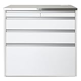 【室内設置サービス付き】【製造直販】【日本製】【完成品】ステンレス天板 NEWルフレ鏡面キッチンカウンター90／ホワイト