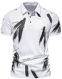 [Amade] メンズ 半袖 ポロシャツ 白 柄 プリント おしゃれ 薄手 吸汗速乾 ビジネス カジュアル ゆる polo shirt men ゴルフシャツ 夏-JP241-2-White-L