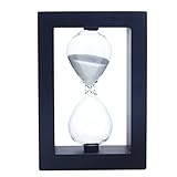 砂時計 30分計 長方形 透明感 白枠 木製 ギフト (ブラック枠×ホワイト)