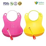 Raymoon 　食事用スタイ ベビー　エプロン　赤ちゃんビブ　シリコン　大きいポケット付き 軽くて柔らかい 食事こぼしキャッチ　持ち運び便利　プレゼント　出産祝い　洗いやすい　防水　調整可能
