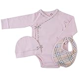(バーバリー) BURBERRY コットン スリーピース ベイビー ギフトセット ピンク ボディスーツ ハット ビブ セット (9M)