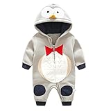 杜屋トヤ　グレーペンギン　新生児服　コスチューム　ベビー長袖フード付きロンパース　かわいい着ぐるみ　前開き　ジッパー　カバーオール　ルームウェア　防寒着　子ども服　赤ちゃん　プレゼント　0-18ヶ月　